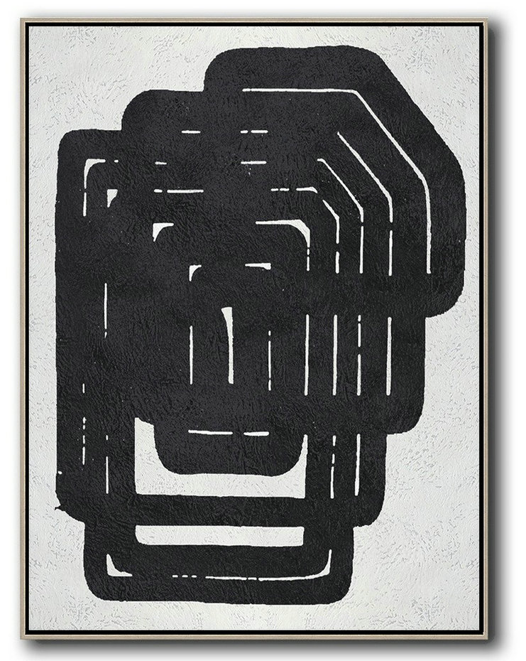Hand Painted Extra Large Abstract Painting,Black And White Minimal Painting On Canvas - Pop Art Canvas